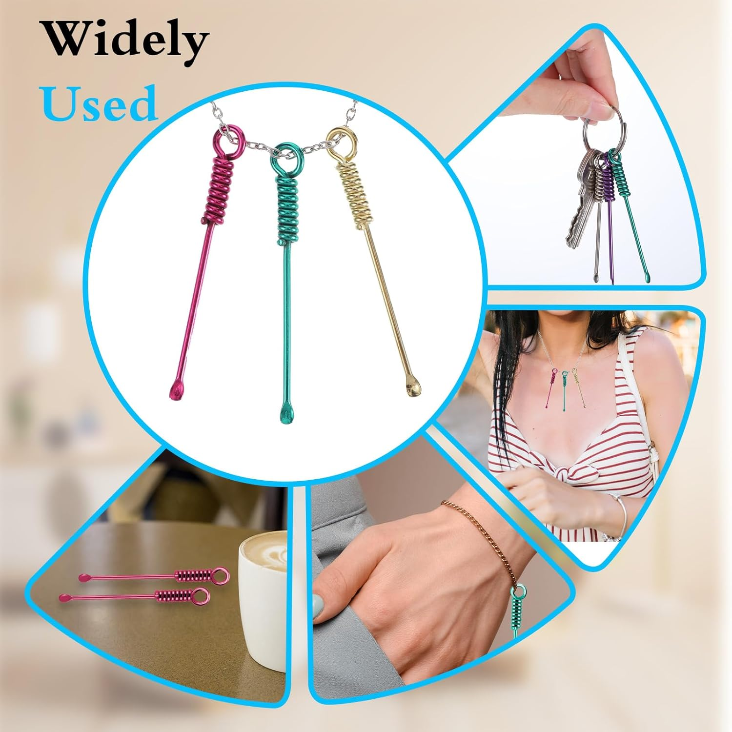 15 PCS Tiny Spoon, Portable Alloy Mini Shovel Spoon Powder Spoon Keychain Teaspoon Sparkling Pendant Necklace for Spices Salts Sand Spice Scoop image number 2