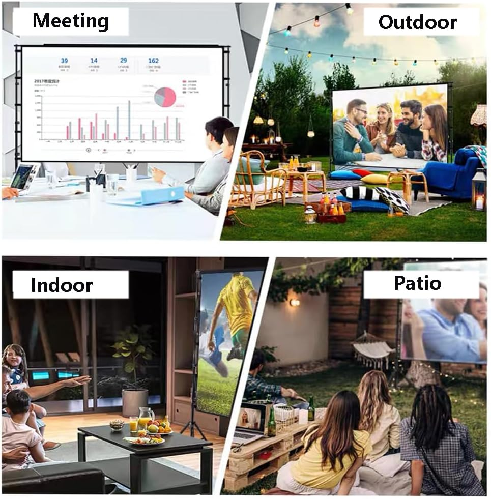 Projector Screen and Stand, 100-Inch Portable Indoor Outdoor Projection Screen16:9 Aspect Ratio 4K HD, Foldable Anti-Crease Double Sided Movie Screen with Carry Bag, Ideal for Office and Home Theater image number 1