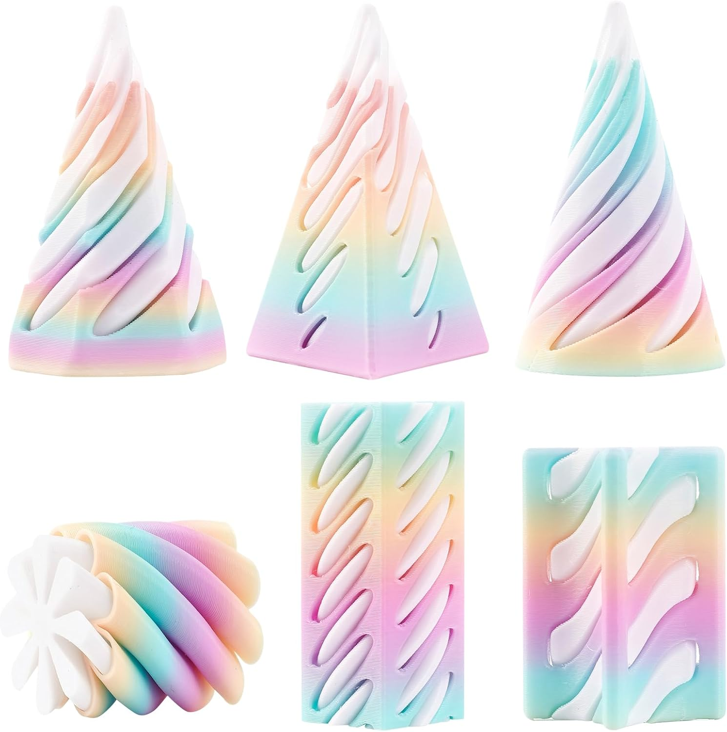 Homiliky 6 PCS 3D Printed Spiral Cone Fidget Toy the Impossible Spiral Fidget Toy 3D Printed Decompression Spiral Cone Toys Mini Stress Relief Decorations Toy for Kids Adult Gift image number 3