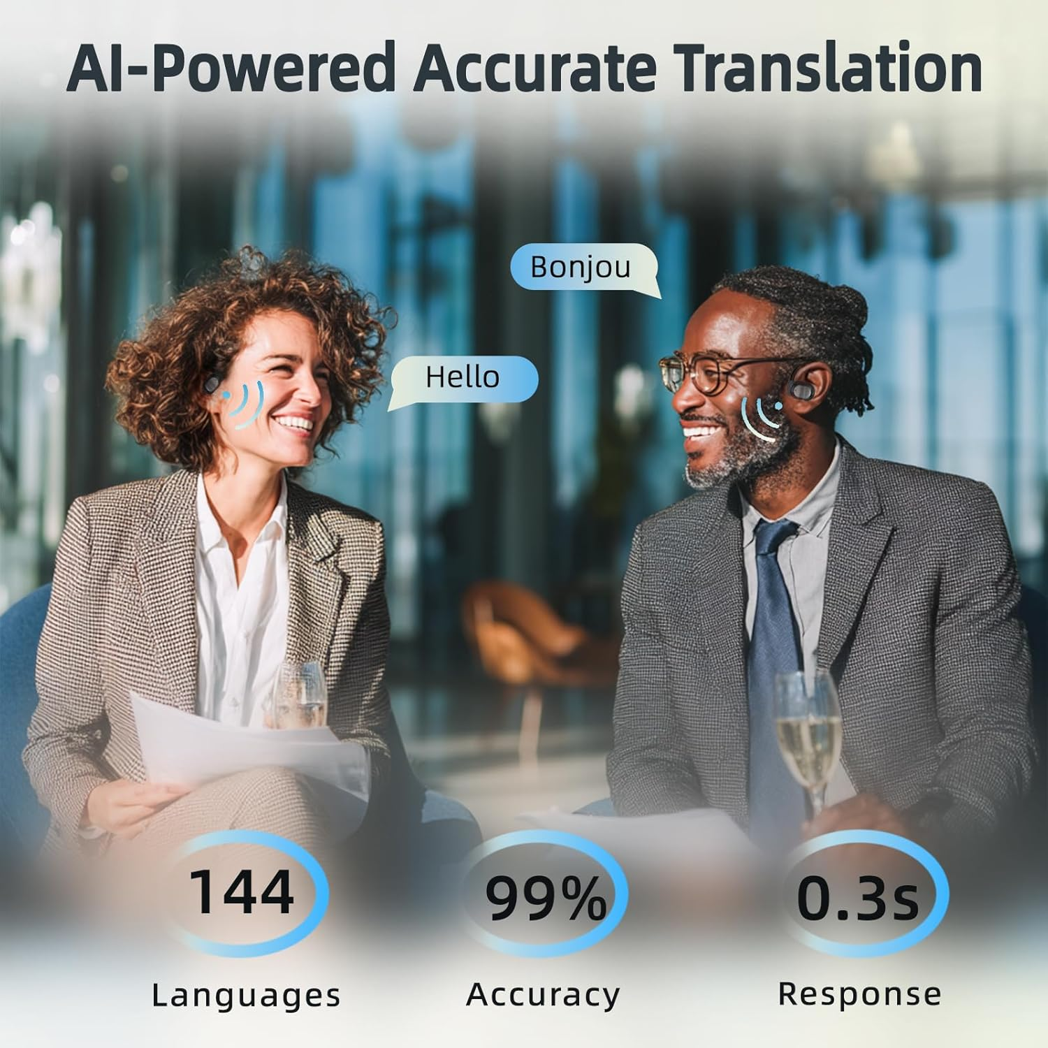 Kitsology AI Translation Earbuds Real-Time, 144 Language Translator Earphones for Iphone & Android, 4-In-1 Translating Device for Travel, Business, and Learning (Black) image number 2