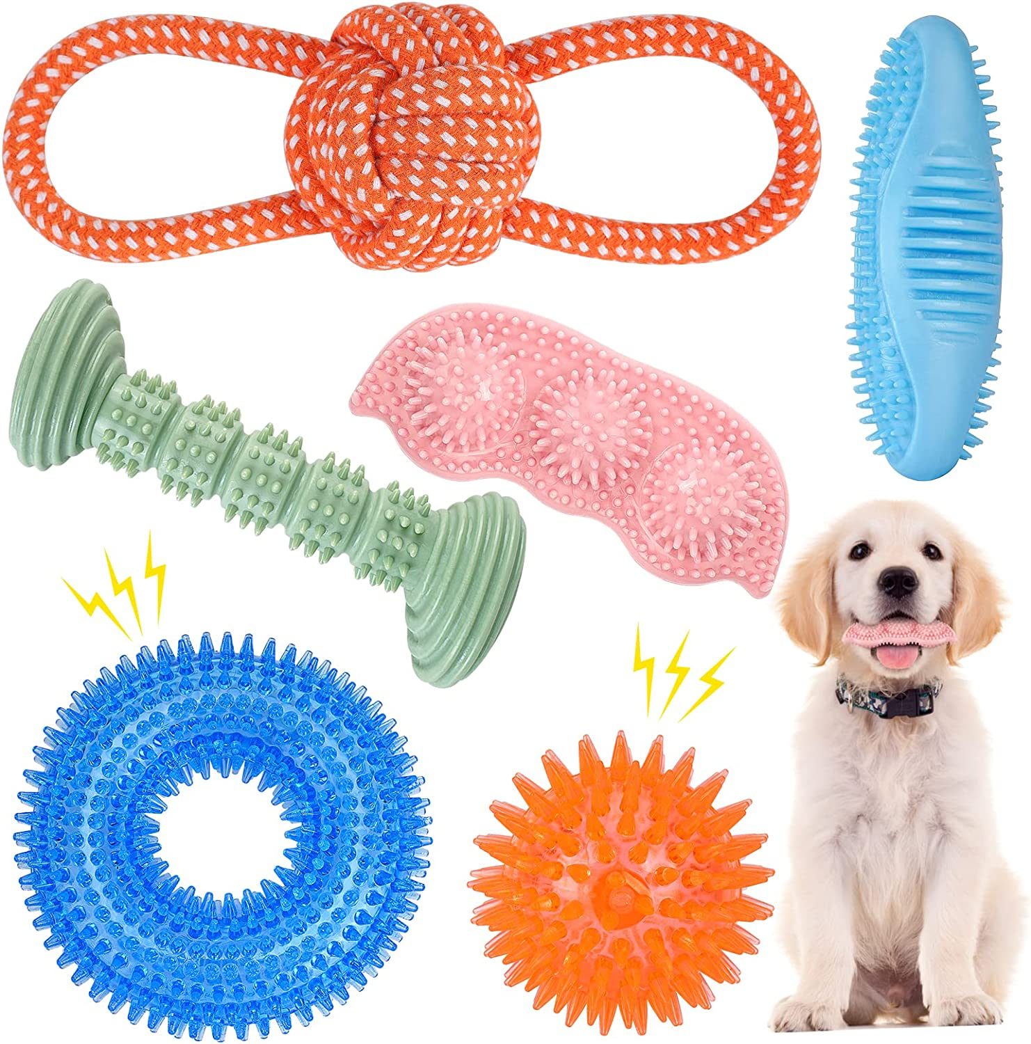 ENZZROA Dog Chew Toys for Puppy Teething, 3Pack 2-8 Months Puppies Teething Toys Soft & Durable Puppy Toys for Cleaning Teeth and Protects Oral Health Both Small Dogs & Medium Dog Suitable (6 Pack)