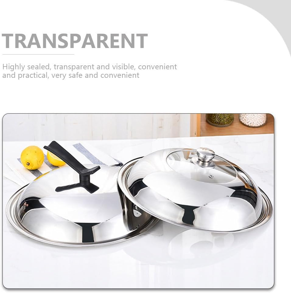 Healvian Stainless Steel Wok Cover 30CM Pot Lid Thickened Pan Cover Visual Pot Cover Wok Lid Frying Pan Lid Universal Lids for Pots, Pans and Skillets image number 1