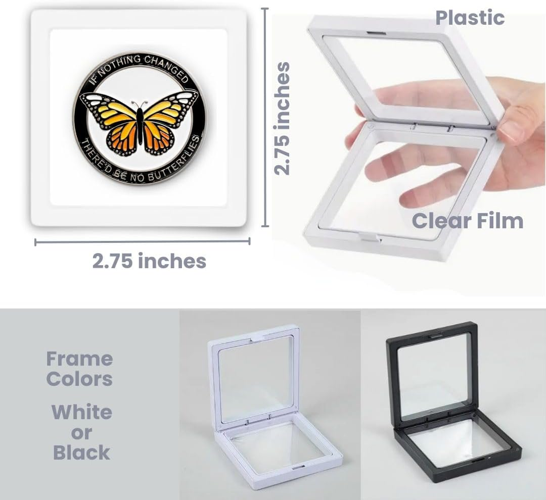 Butterfly Sobriety Coin, Sober Chip, Aa Recovery Medallion, Floating Display Frame image number 2