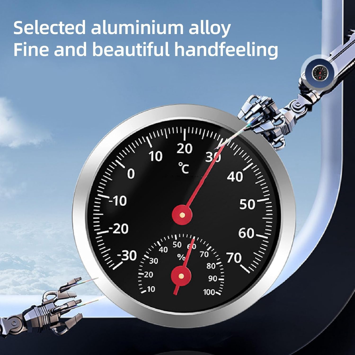 Asixxsix round Cordless Thermometer Hygrometer, Mechanical No Battery High Accuracy Temperature Humidity Monitor with Automatic Sensing, for Indoor Outdoor Wall Table Fridge image number 2