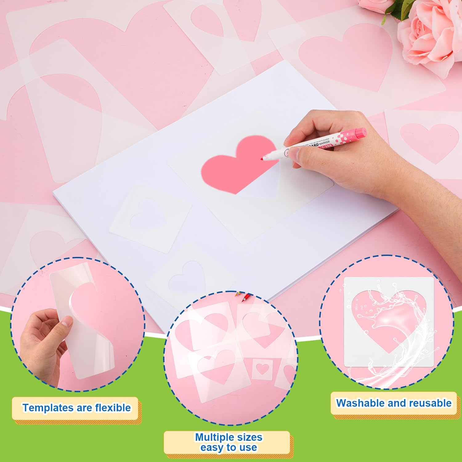 16Pcs Large Heart Stencils, Different Sizes Heart Template for Painting Plastic Reusable Heart Shaped Stencil Template for Fabric Walls Arts Paper Home Decoration image number 3