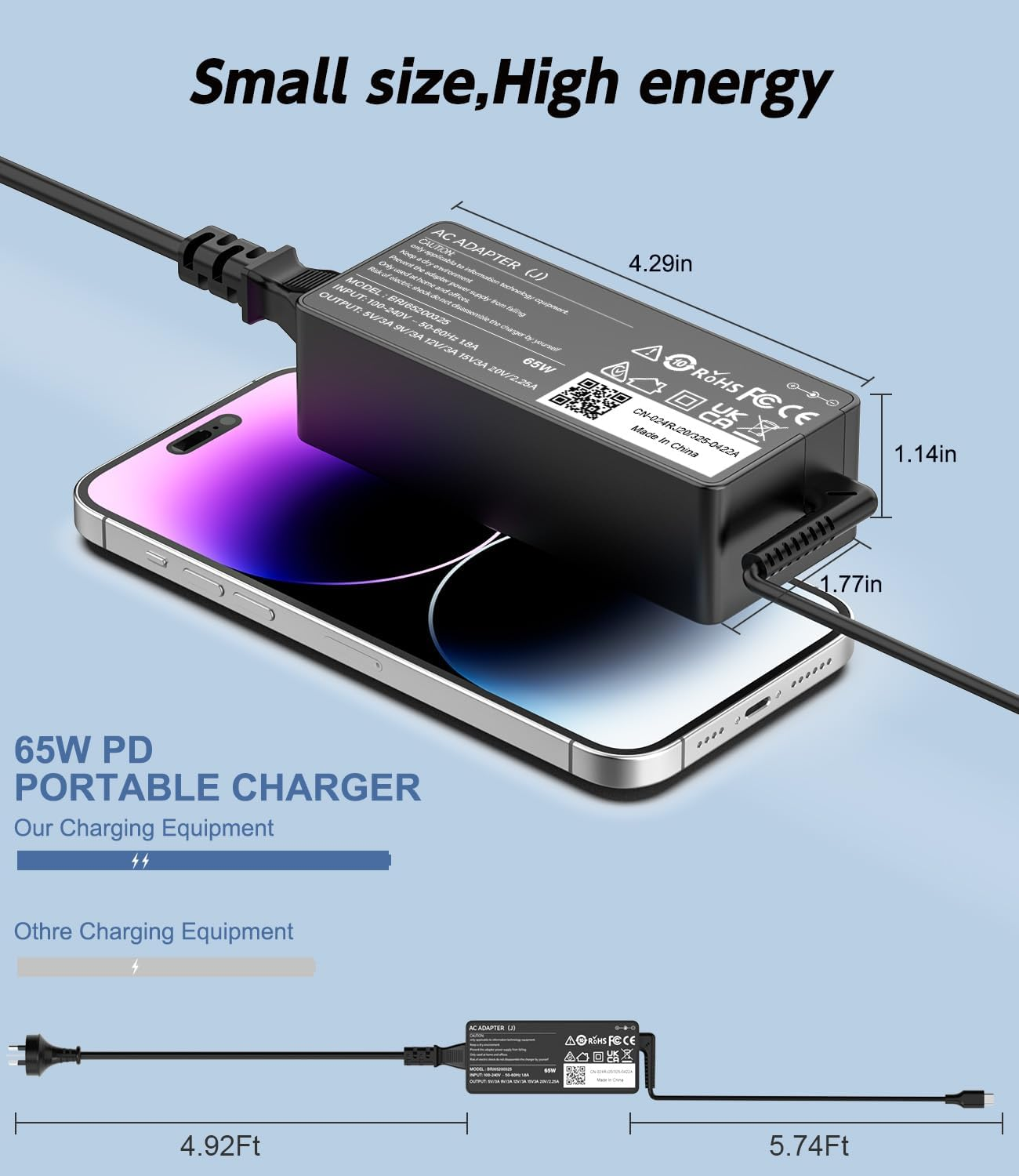 Shefor 65W USB C Laptop Charger Adapter Compatible with Lenovo Thinkpad X1 Carbon T14 T480 T490 T580 T590 E580 E585 E590 E595 Yoga C740 720 730 720-13Ikb 730-13Ikb 910 Type C AC Power Adapter Cord image number 1