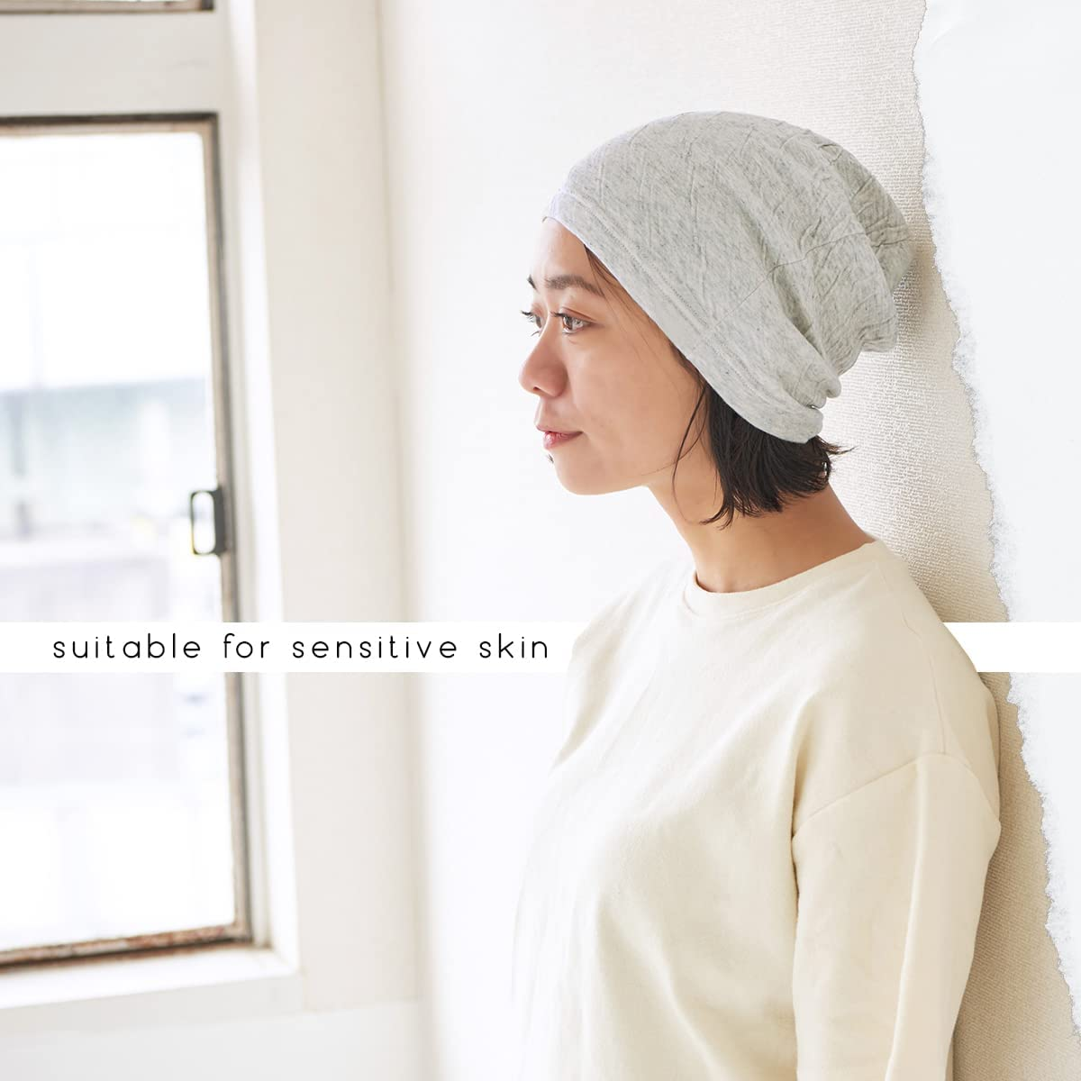 CHARM Womens Organic Cotton Beanie Hat - Mens Slouchy Beanie Made in Japan Chemo Hat image number 6