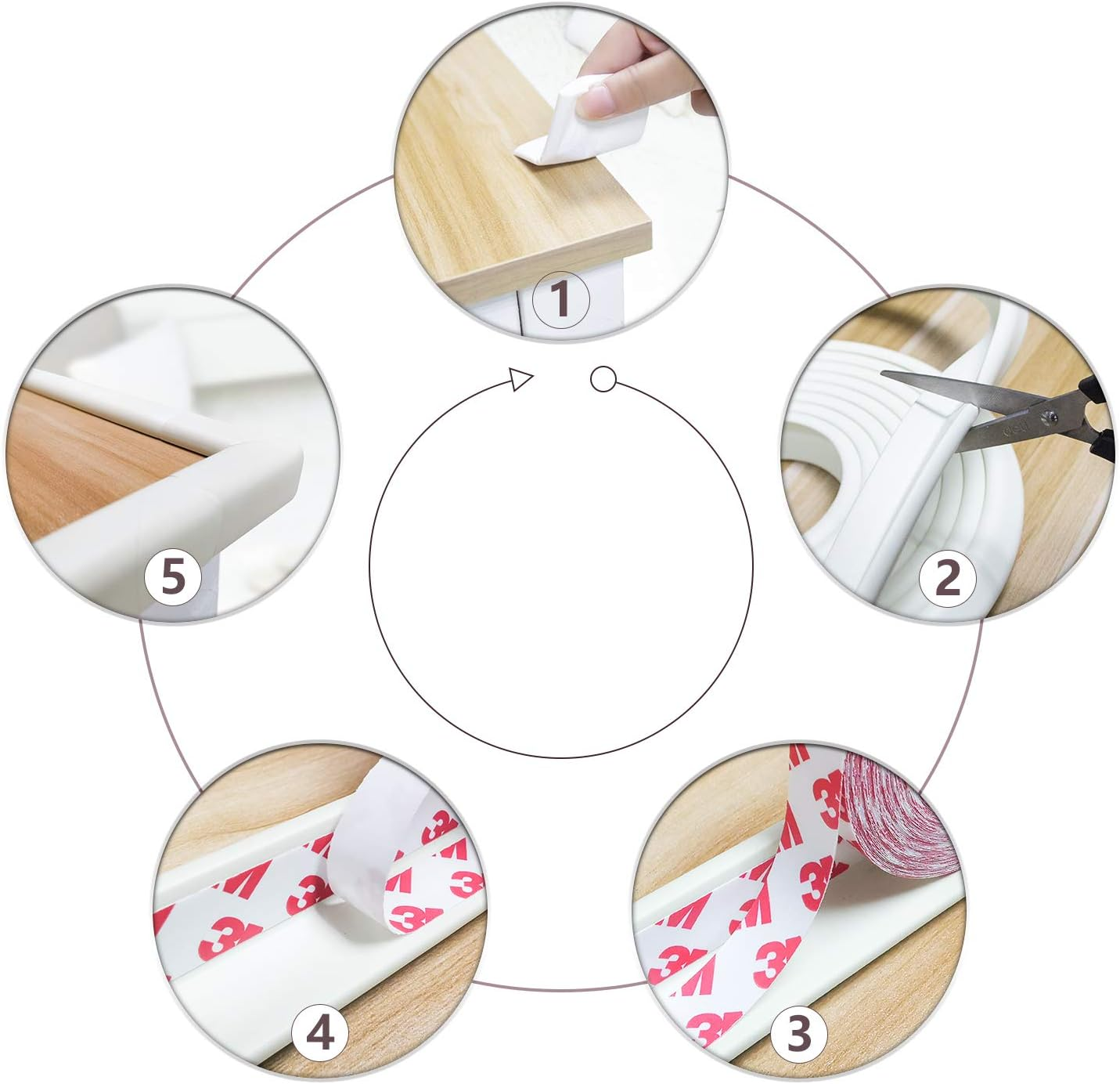 Baby Proofing Edge & Corner Guards,22.3 Ft-(19.68Ft Edge + 8 Corners) Furniture Bumper Cushion Table Edge Corner Protector Non Toxic and Safe for Fireplace, Stair, Cabinet, Countertop, White image number 6