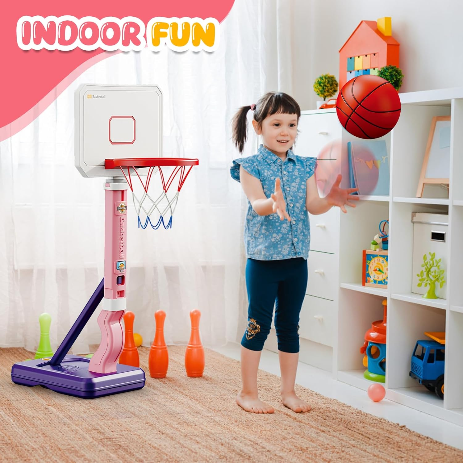 Toddler Basketball Hoop, Adjustable Height 2.3-4.5Ft Baby Basketball Goal Set with 4 Balls & Pump, Backyard Poolside Basketball Toy for Boys & Girls Birthday Gift image number 1