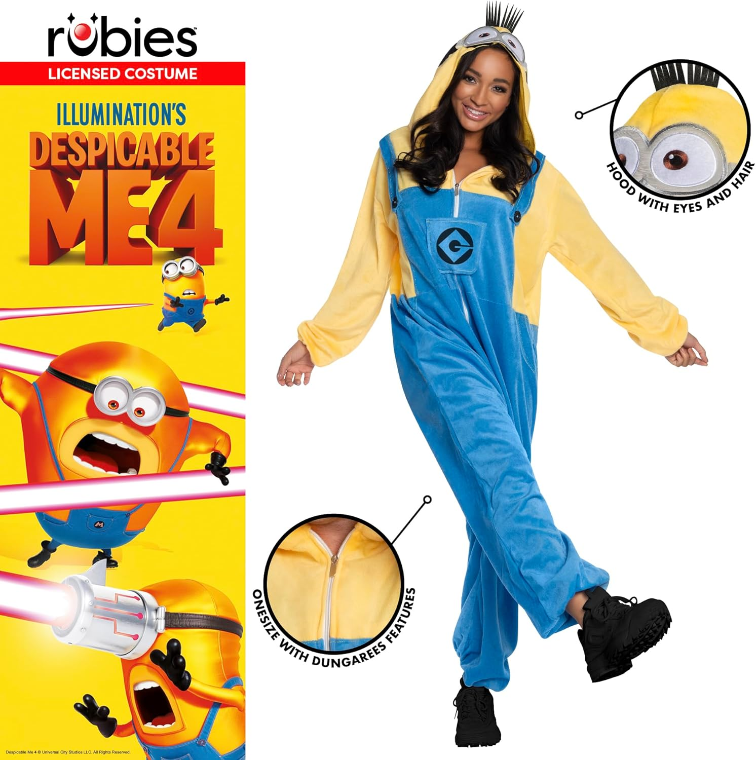 Rubies Official Illumination'S Despicable Me 4, Minion Tim Unisex Onesie, Adult Fancy Dress image number 1