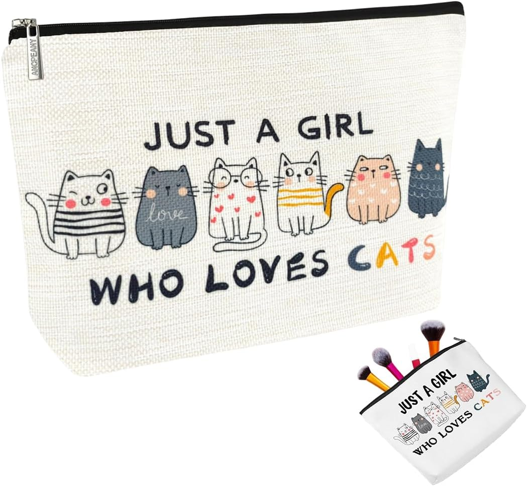 OUDQFCJ Cat Makeup Bags Cosmetic Bag with Cat Motif Cute Gifts for Women Cat Moms Cat Lovers Teen Daughter Sister Best Friend (With Zipper) image number 2