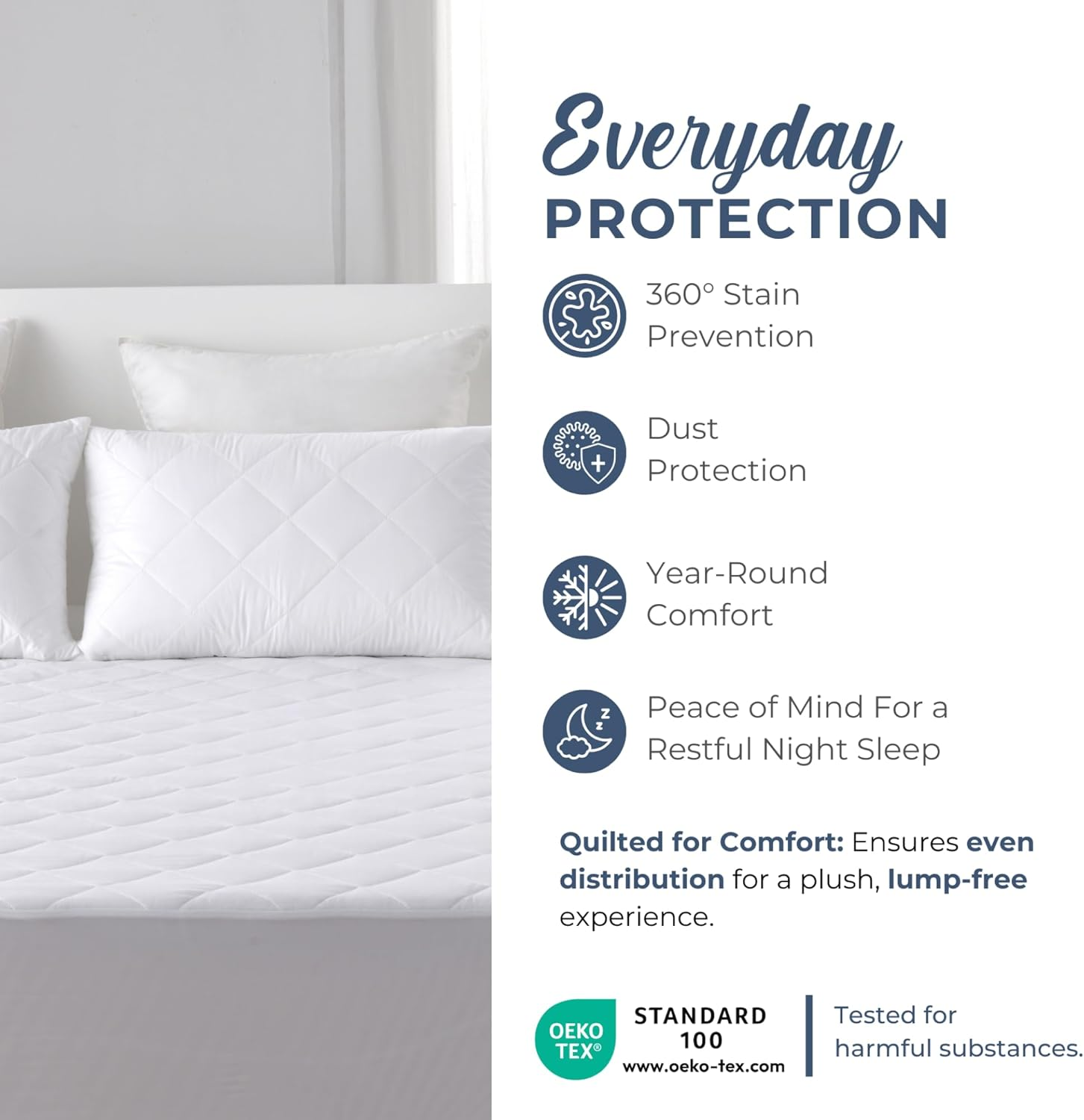 Dreamaker Cotton Quilted Mattress Protector, Natural Breathable Cover, Fully Fitted Extra Deep Skirt, 100GSM Polyester Fibre Fill for Added Comfort, Easy Care & Machine Washable - Single Bed image number 6