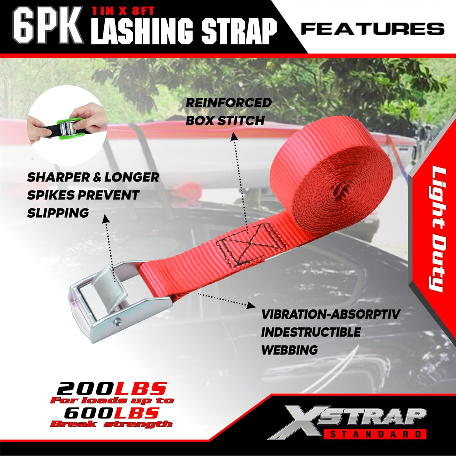 XSTRAP Ratchet Tie down Straps 6PK 8FT 1-Inch, Red image number 1