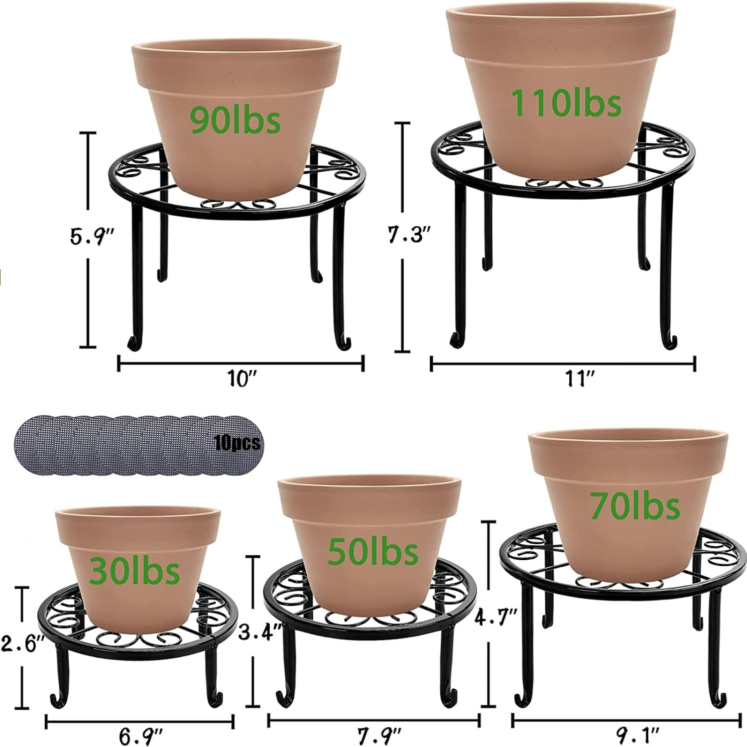 5 Pack Metal Plant Stands for Indoor Outdoor Plants, Heavy Duty Flower Pot Stands, Black Rustproof Iron Planter Holder, round Garden Container Plant Rack, Potted Plant Shelf for Garden Home Corner image number 6