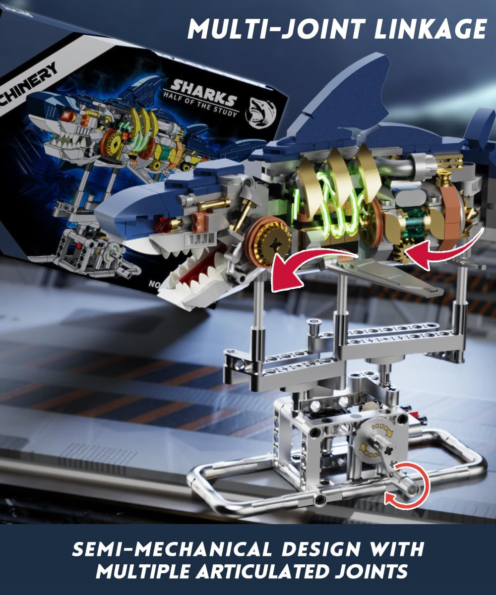 TOY PLAYER Techni Shark Clamping Building Blocks Toy with Display Stand, Compatible with  Ideas Animals, Building Blocks Model Gifts for Boys and Girls 8-12+ Years (687 Pieces) image number 3