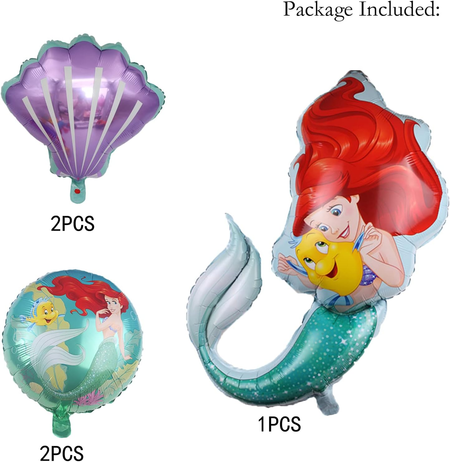 5PCS Mermaid Princess Foil Balloons for Girls Kids Birthday Little Mermaid Ariel Theme Birthday Party