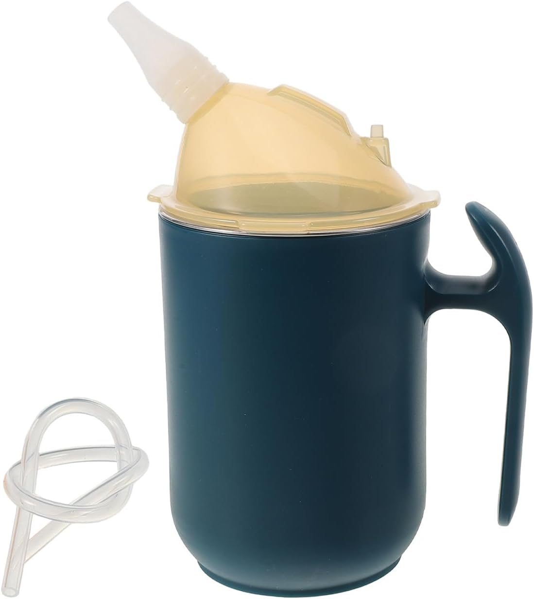 Minkissy Elderly Spill Proof Cup with Straw Handle 400Ml Drinking Bottles Adults Stainless Steel Feeding Resistant Leak-Proof for Pregnant Disabled Bedridden Patients-Blue