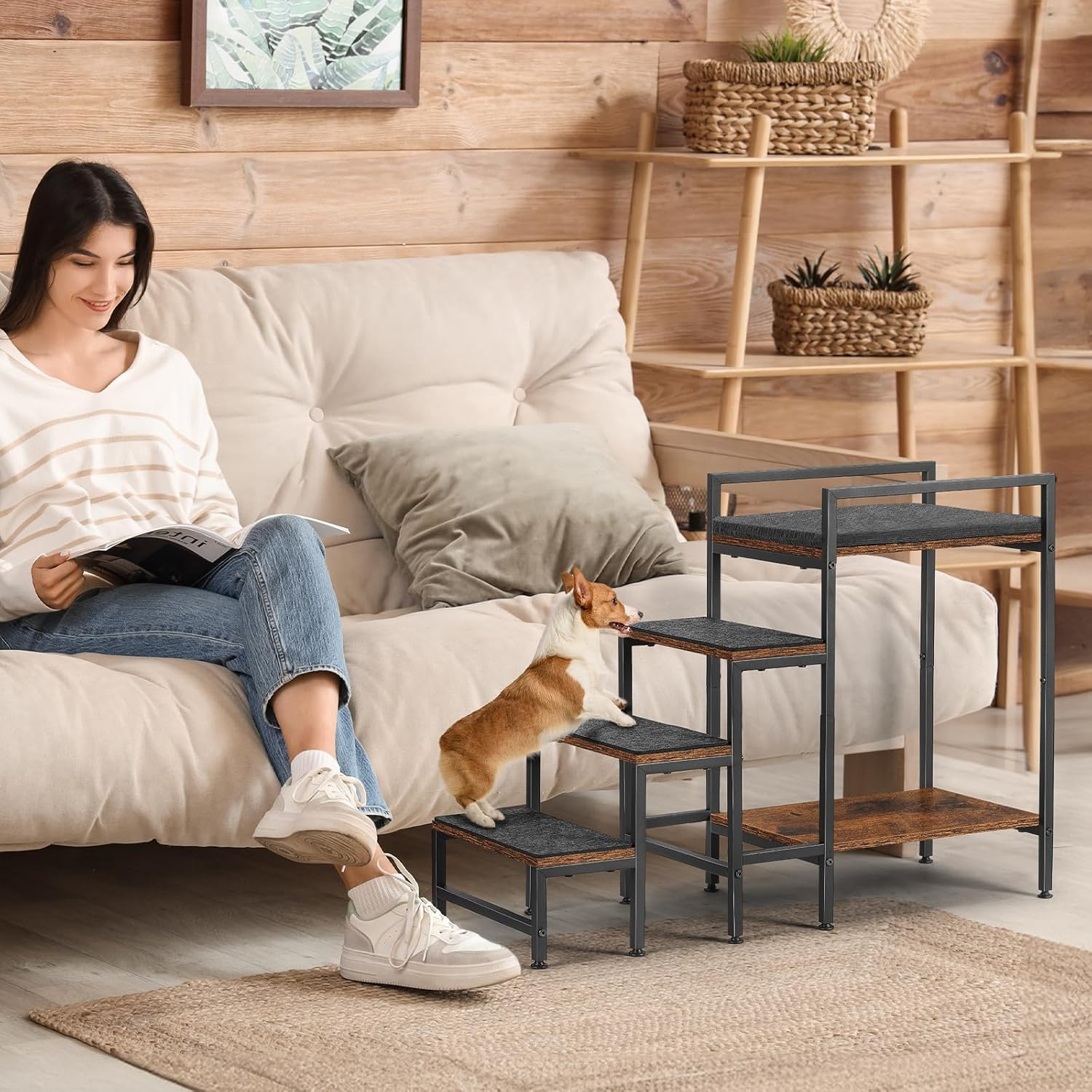 CADUKE Dog Steps 63Cm High for Bed & High Sofa, Pet Dog Steps with Ajustable Feet, Non-Slip Dog Stairs for Small Medium Dogs and Cats, Easy Assembly image number 2