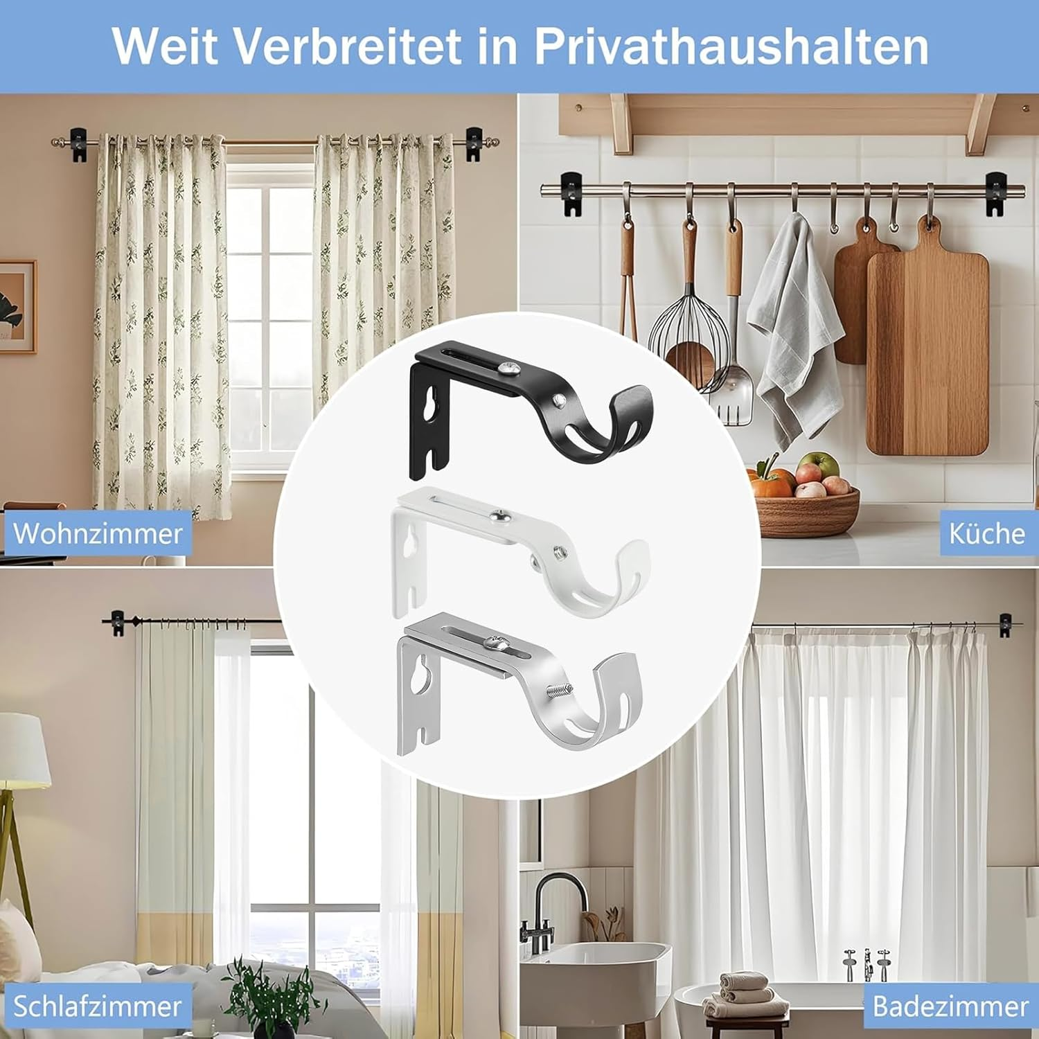 2 Pack Heavy Duty Curtain Bracket, Adjustable Curtain Rod Bracket - Curtain Rod Holder Hooks for 1 Inch Rod, Wall Mount Curtain Rod Brackets, Suitable for Home/Office (Silver) - Black image number 5