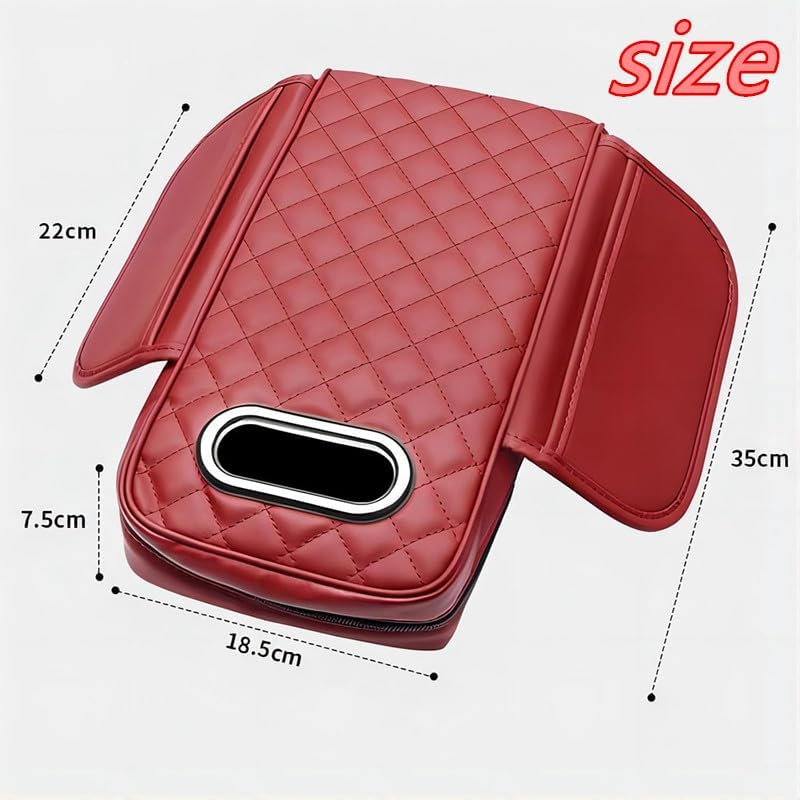 1 Pcs Memory Foam Car Armrest Cushion, Leather Car Armrest Box Pad, New Car Center Console Cushion, with Pocket and Tissue Box for Most Cars Black New Car Center Console Cushion - Burgundy image number 6