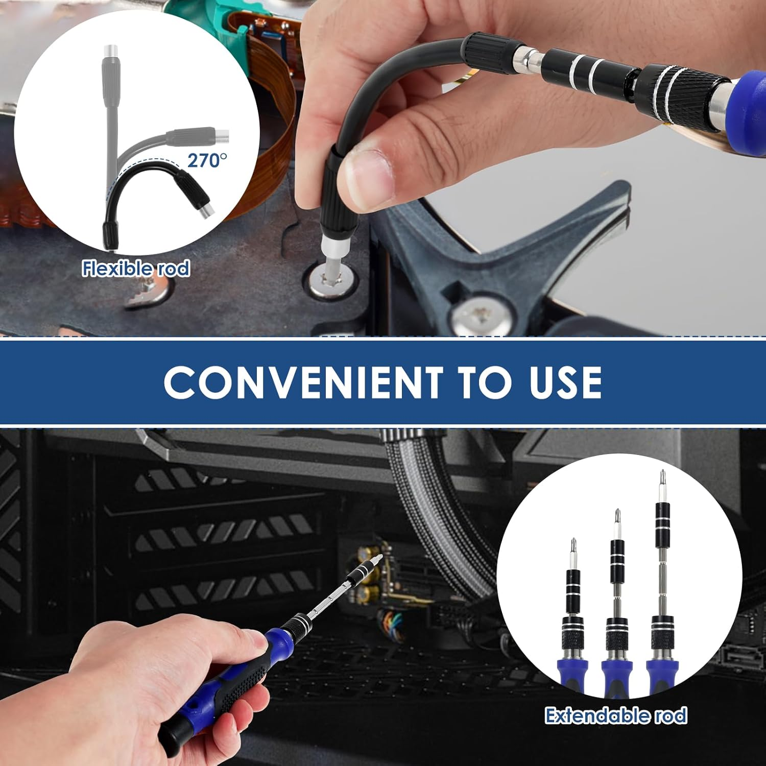 58 in 1 Precision Screwdriver Set with 54 Bits Magnetic Driver Set with Flexible Shaft & Extension Rod Professional Repair Tool Kit for Electronics PC Mobile Phone Watch(58 in 1) image number 4