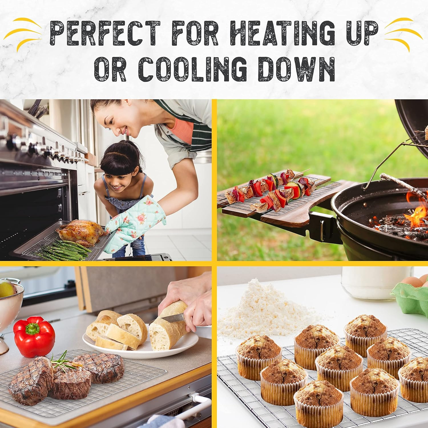 Cooling and Roasting Rack Set - 2 Pack Stainless Steel Cooling Racks for Cooking and Baking, 30 X 43Cm Oven-Safe Baking Racks, Heavy-Duty Oven Rack for Cookies, Grilling and More image number 4