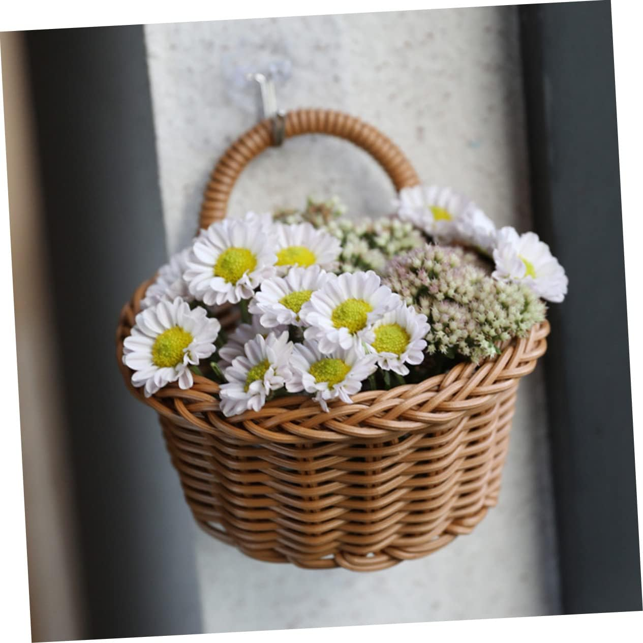 Anneome 2Pcs Decorative Imitation Rattan Wall Hanging Basket Multi-Function Woven Storage Baskets for Kitchen Organizers Sundries Creative Wall Decor Baskets for Onion Ginger Garlic image number 5