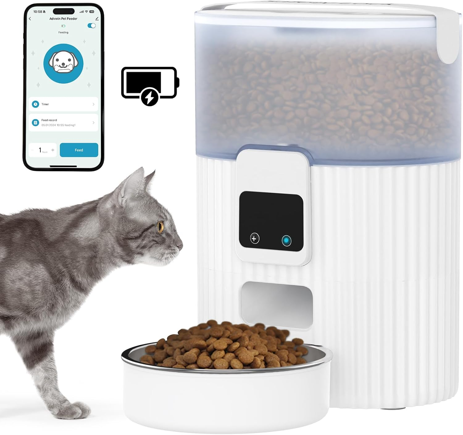 Automatic Cat Feeder with Camera, 1080P HD Video with Night Vision, 5G Wifi Pet Feeder with 2-Way Audio, Support Alexa & Scene Missions, Smart Food Dispenser with Motion Detection for Cat & Dog
