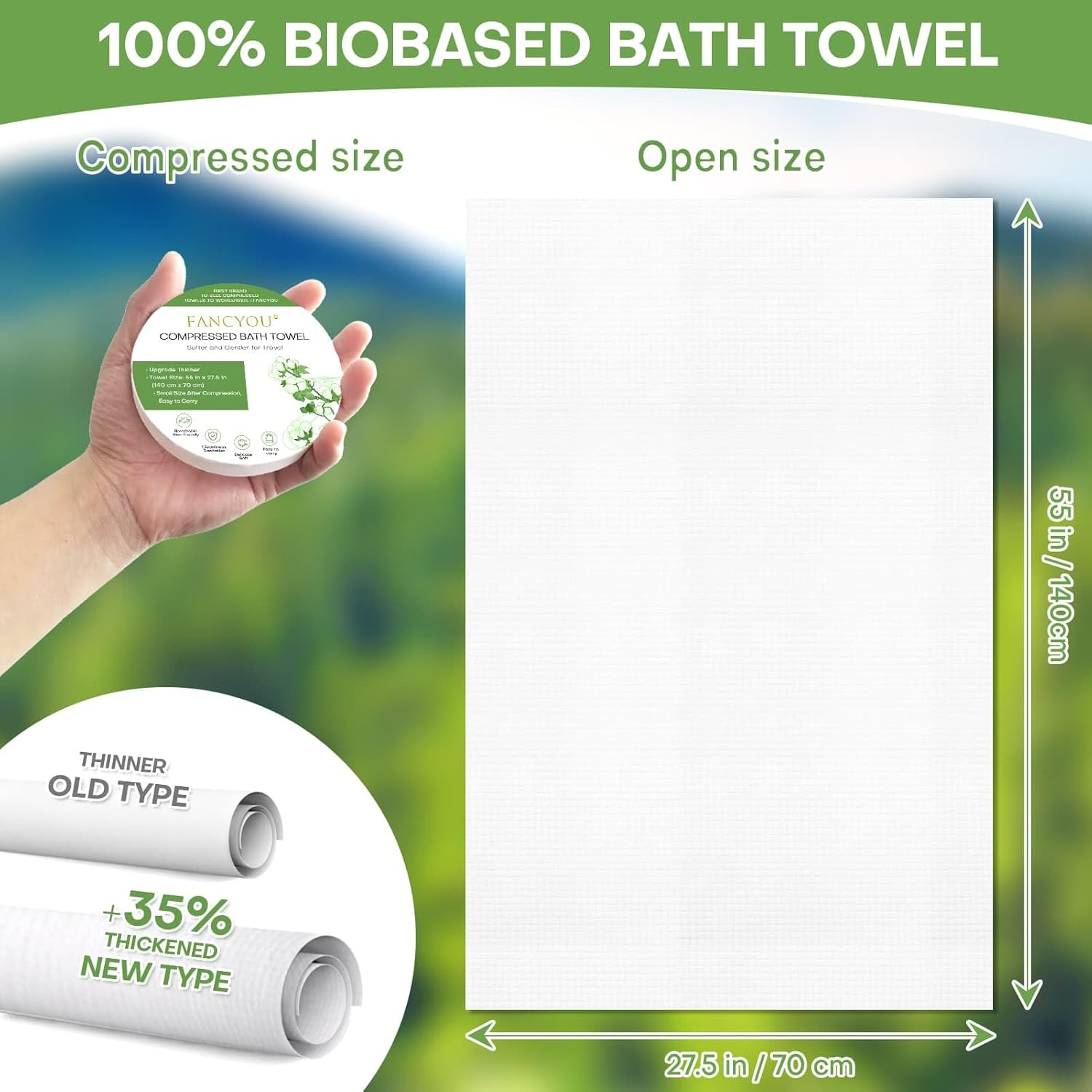Compressed Towel Tablets Disposable Bath Towels for Travel, 140 X 70 Cm Large Face Cloth Compact Reusable Body Washcloths for Hotel Bathroom Camping Beach Swimming Vacation(24 Pack Green) image number 6