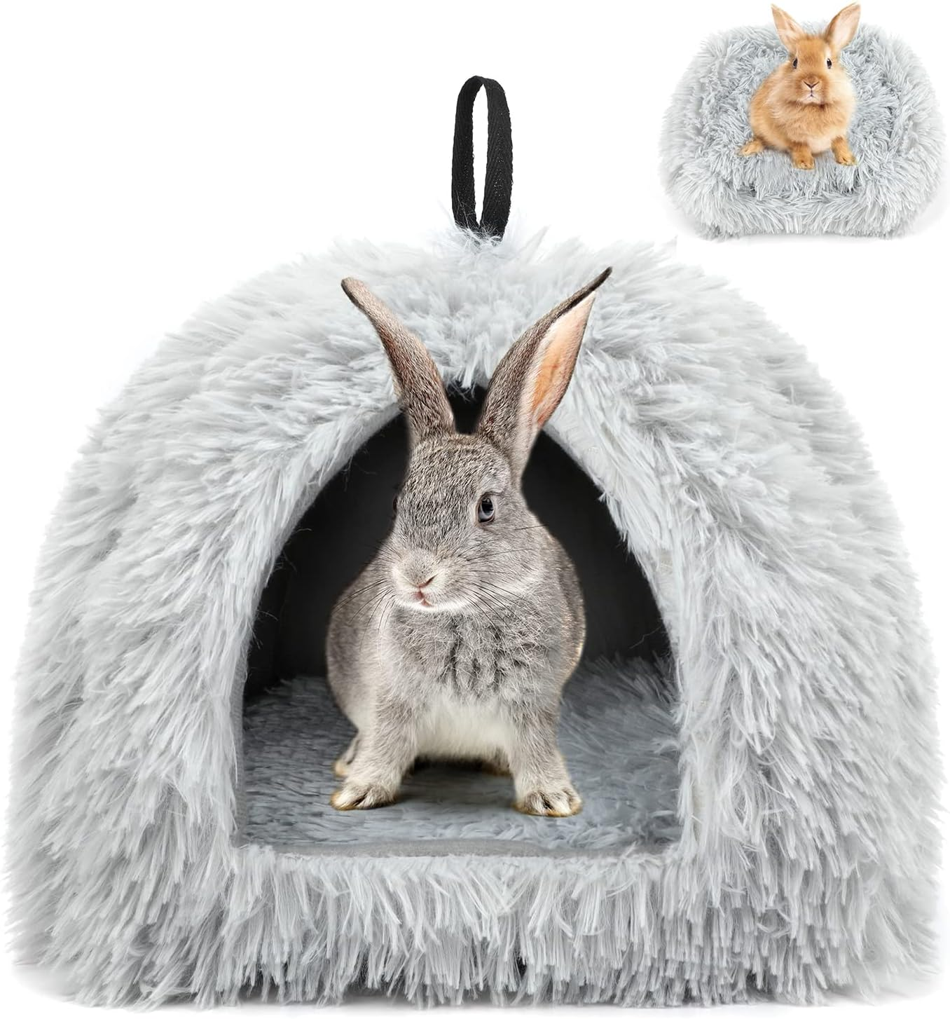 YUEPET Rabbit Bed Warm House and Hideout, Calming Grey Bunny Cave Bed for Rabbit Ferrets Guinea Pigs Hamsters and Other Small Animals（Grey） image number 6