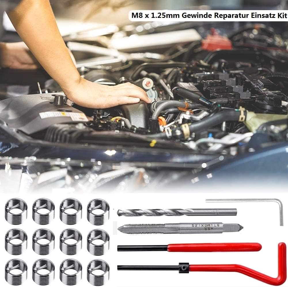 Fixinus Pack of 30 M8 X 1.25 Mm Thread Repair Insert Kit, Stainless Steel Thread Repair Kit, Helicoil Coil Compatible Hand Tool Set for Car Repair image number 5