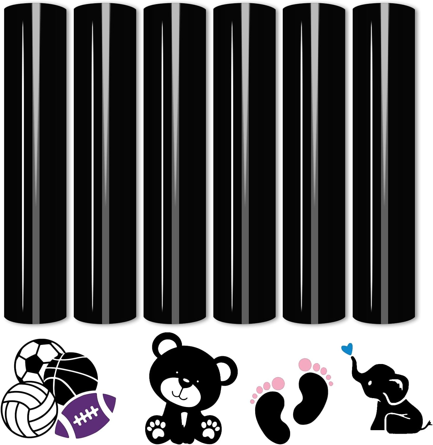 Tintnut Black Heat Transfer Vinyl,6 Sheets 12" X 10" HTV Vinyl,Iron on Vinyl for T-Shirts