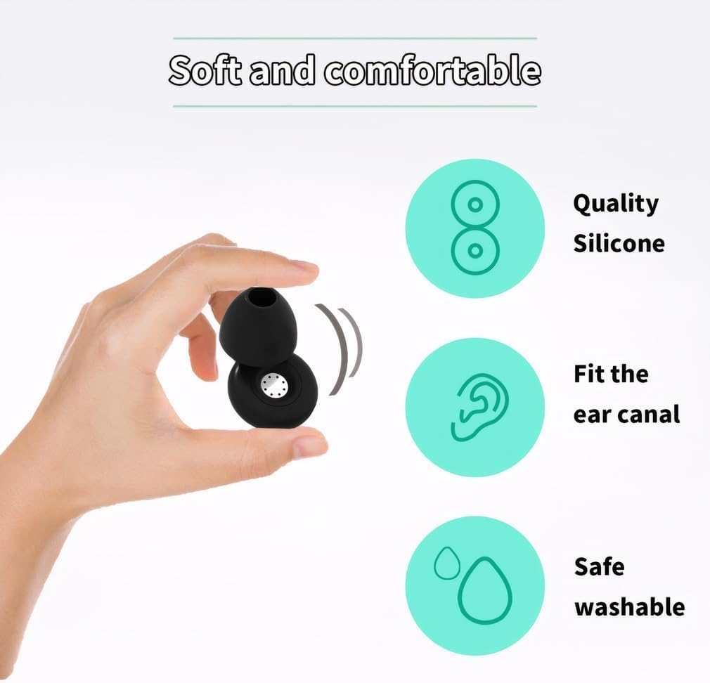 Annmiir Quiet - Ear Plugs for Sleep &ndash; Super Soft, Reusable Hearing Protection in Flexible Silicone for Noise Reduction & Flights - 8 Ear Tips in XS/S/M/L - SNR 24Db & NRR 14 Noise Cancelling - Black image number 5
