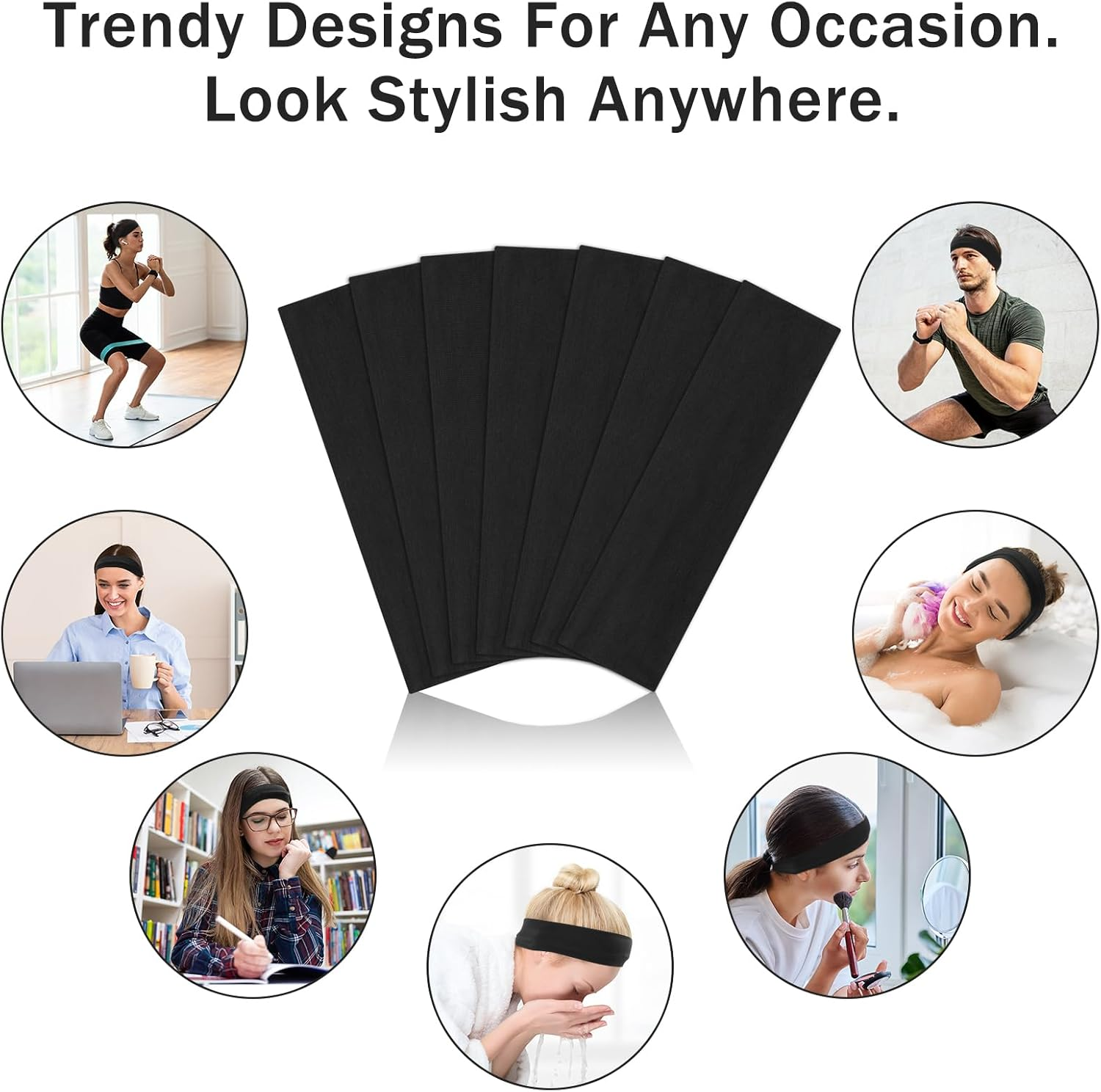 6Cm Wide Headbands for Women Men, [2 PCS] Unisex Fashion Head Bands for Women'S Hair, Soft Fabric Stretchy Elastic Hair Bands for Makeup, Yoga, Running (Black+Black, One Size) image number 2