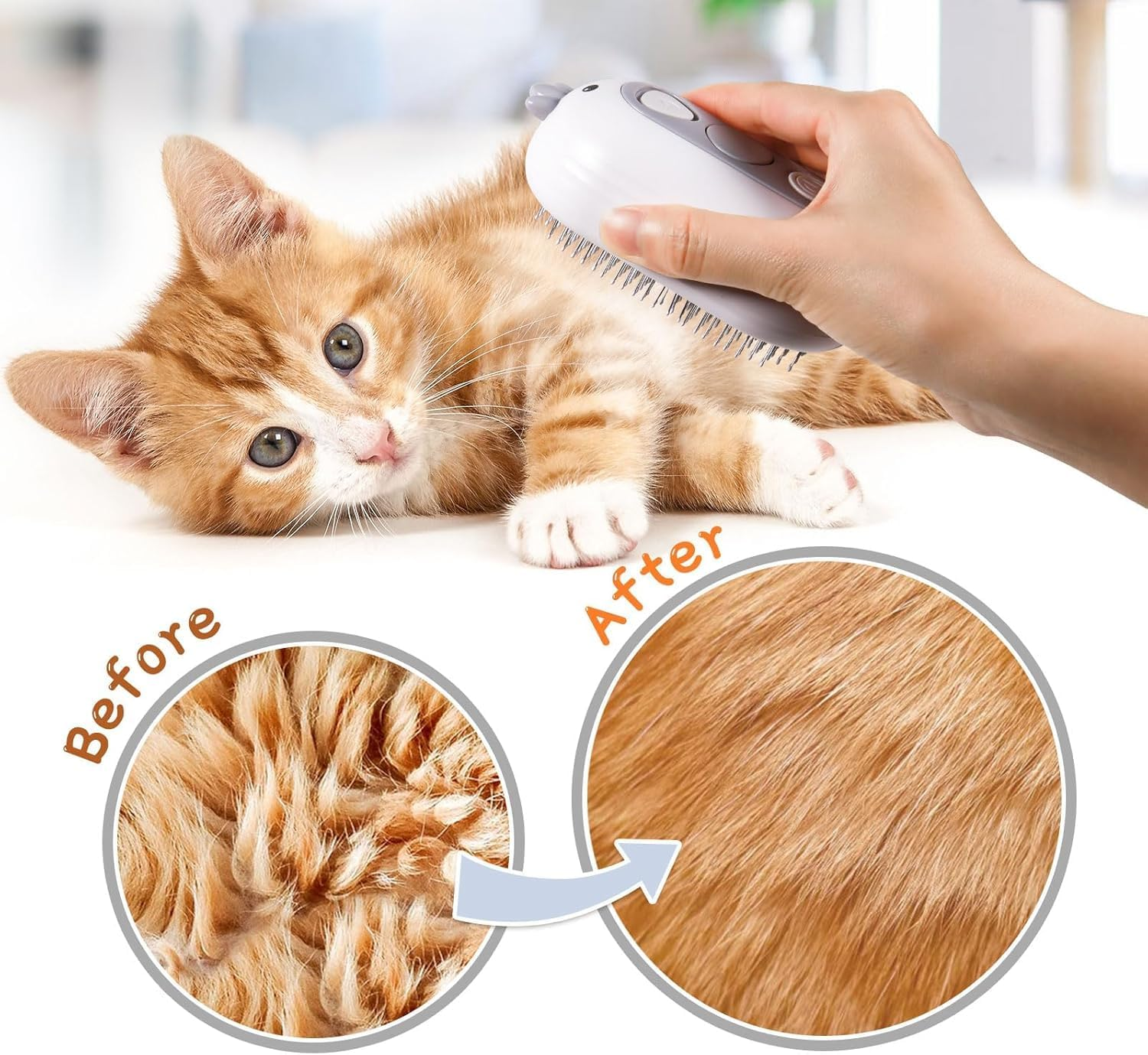 Aymxcls Cat Steam Brush with Release Button,Self Cleaning Spray Cat Brush with Release Button for Cats Shedding, Cat Grooming Brush for Removing Knots,Loose Hair image number 6