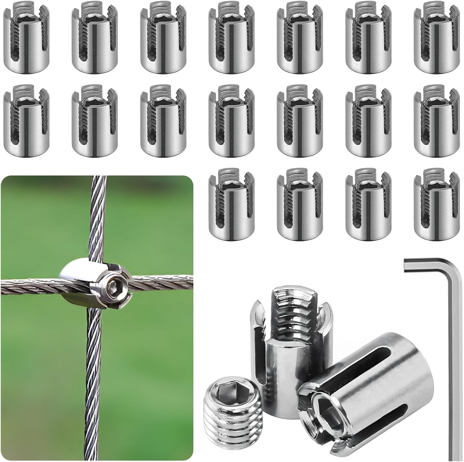 Acemaker 20PCS Cross Cable Clamps, T316 Stainless Steel Cross Clamps for 1/8" Wire Rope or Rod Fittings, No Drilling Required Clips for Wire Trellis Kits, Espalier Cable Trellis System (Invisible)
