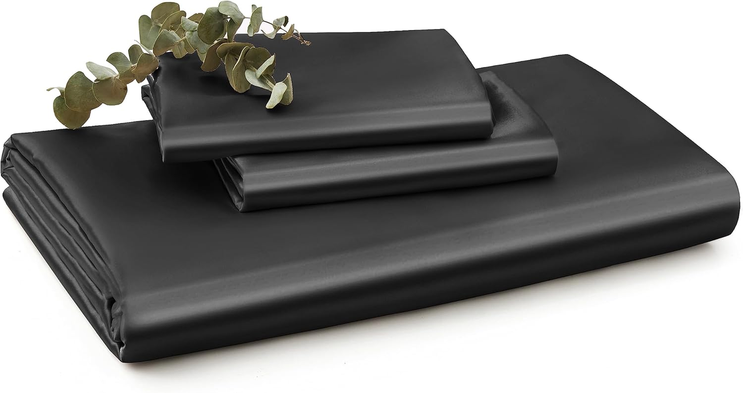 Vonty 3-Piece Silky Satin Duvet Cover Set Full/Queen Size Comforter Cover, Organic Natural 400TC Black Duvet Cover Set - Luxury & Sexy Bedding Duvet Covers with Zipper Closure(No Comforter) image number 3