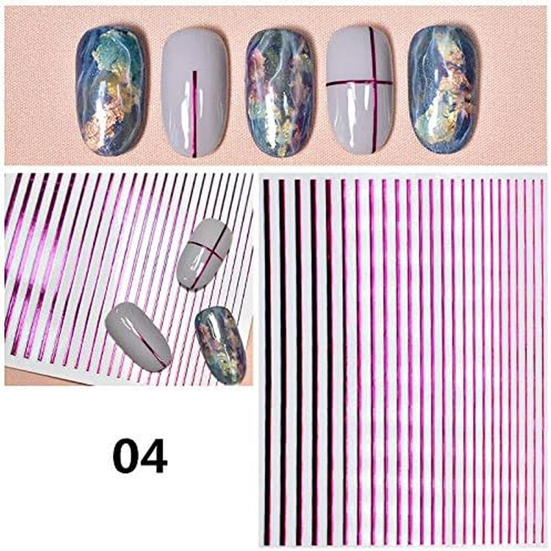 5Pc/Set Glitter Nail Sticker Metal Stripe Line Nail Art Color Stickers DIY Decals Manicure Decoration 8X10Cm Zhengpingpai image number 4
