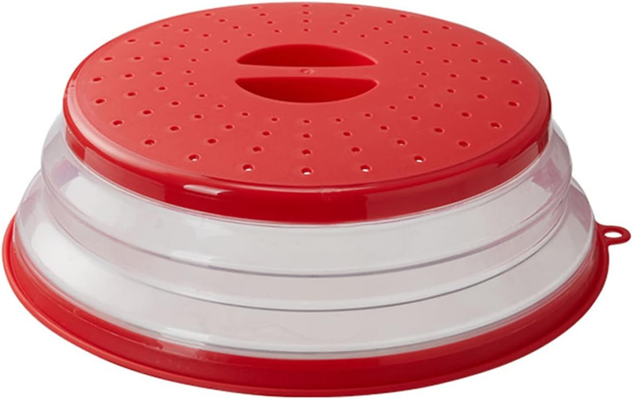 Abizarch 10.5" Collapsible Microwave Splatter Cover for Food, Vented Microwave Lid with Hook Hole, Splatter Guard for Plate Dish Bowl, Vegetable Fruit Colander Multi-Function Kitchen Gadget