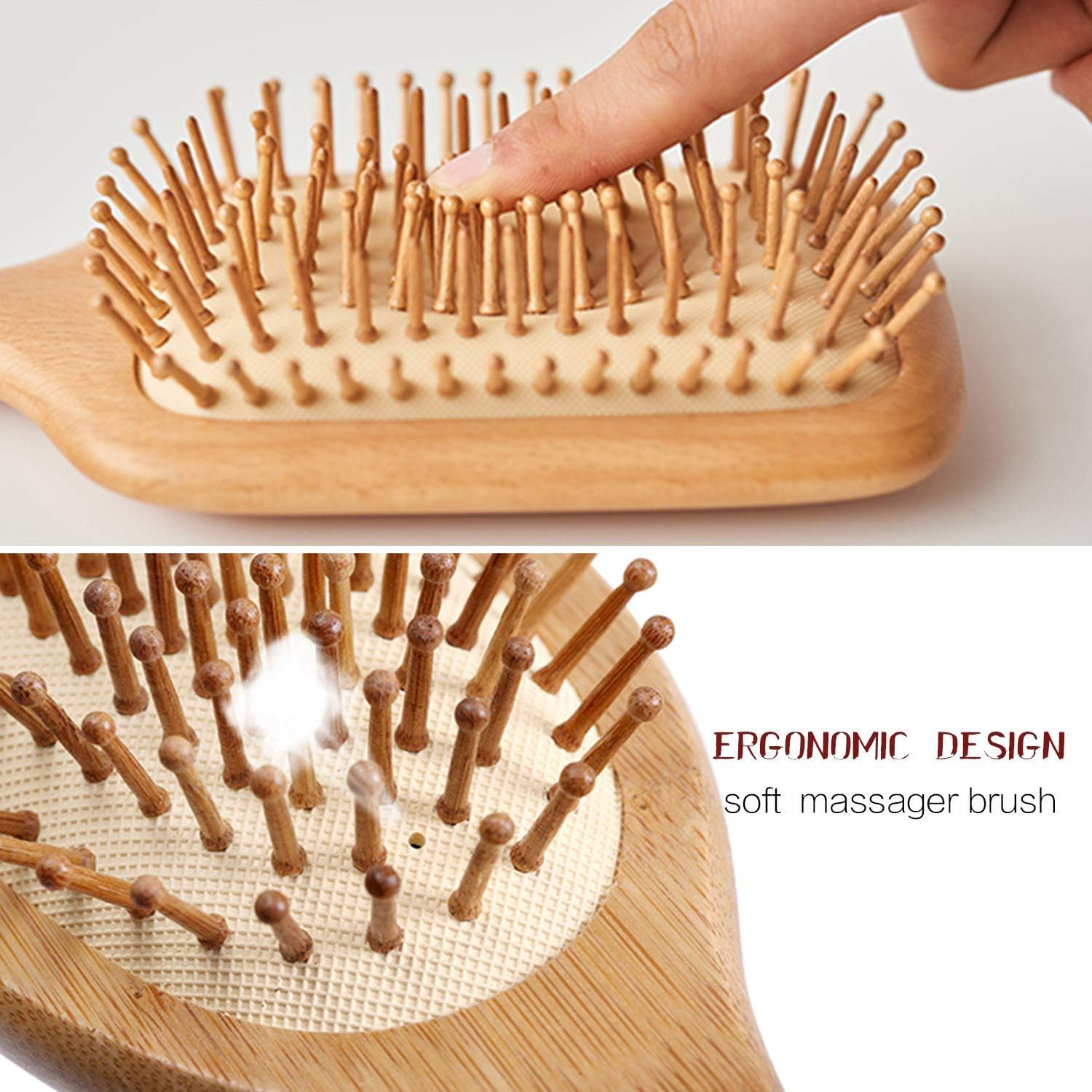 Wooden Paddle Hair Brush with Strong & Flexible Wooden Bristles Having anti Static Ball Tips,For Grooming, Straightening, Smoothing, Detangling Hair, Ideal for Men, Women & Kids (Ovel)