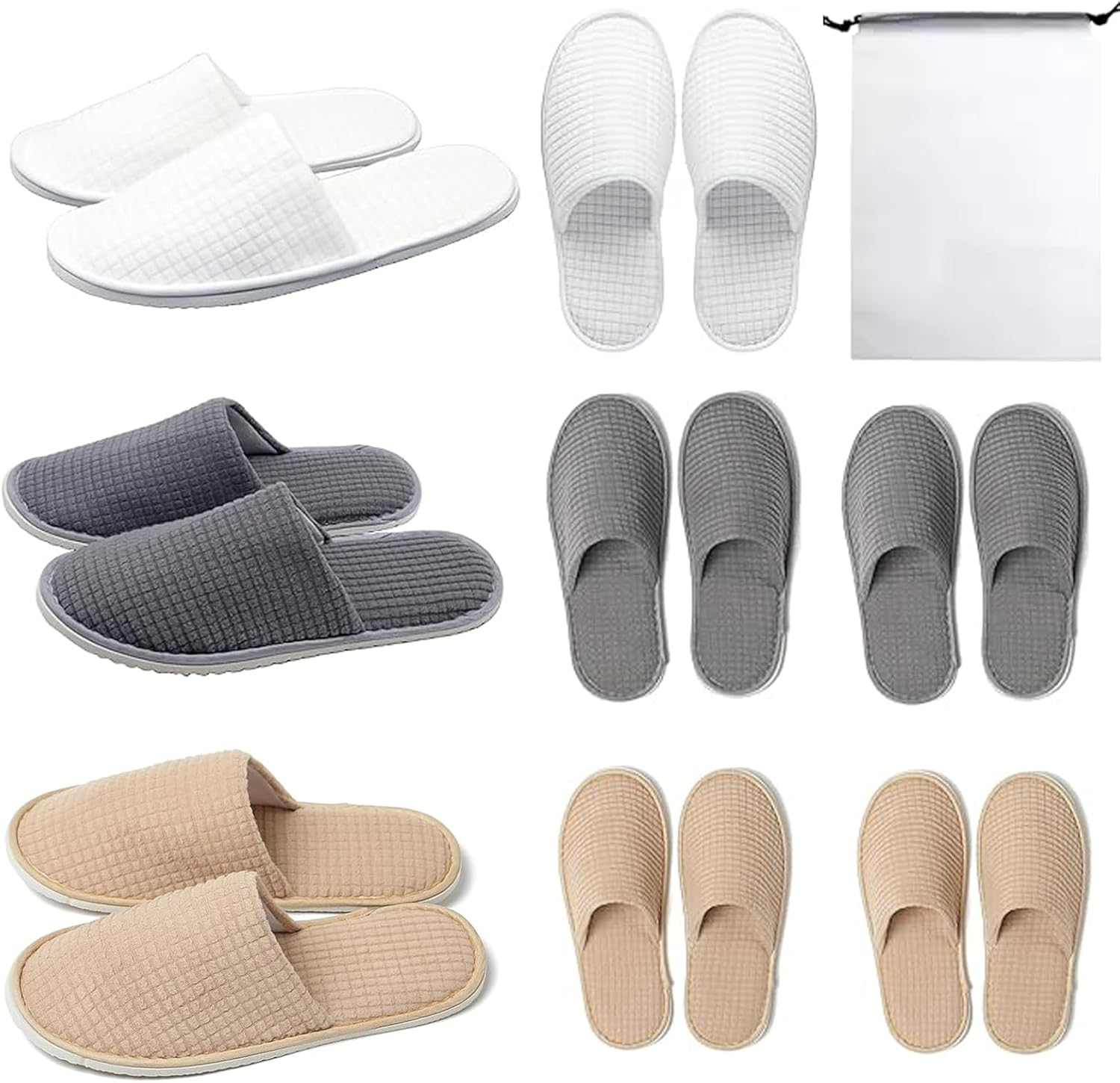 8 Pairs SPA Slippers, Disposable Hotel Slipper, Indoor Slipper for Guests, Fit Women Men Travel, Hotel, House Guests (With Shoe Storage Bag)