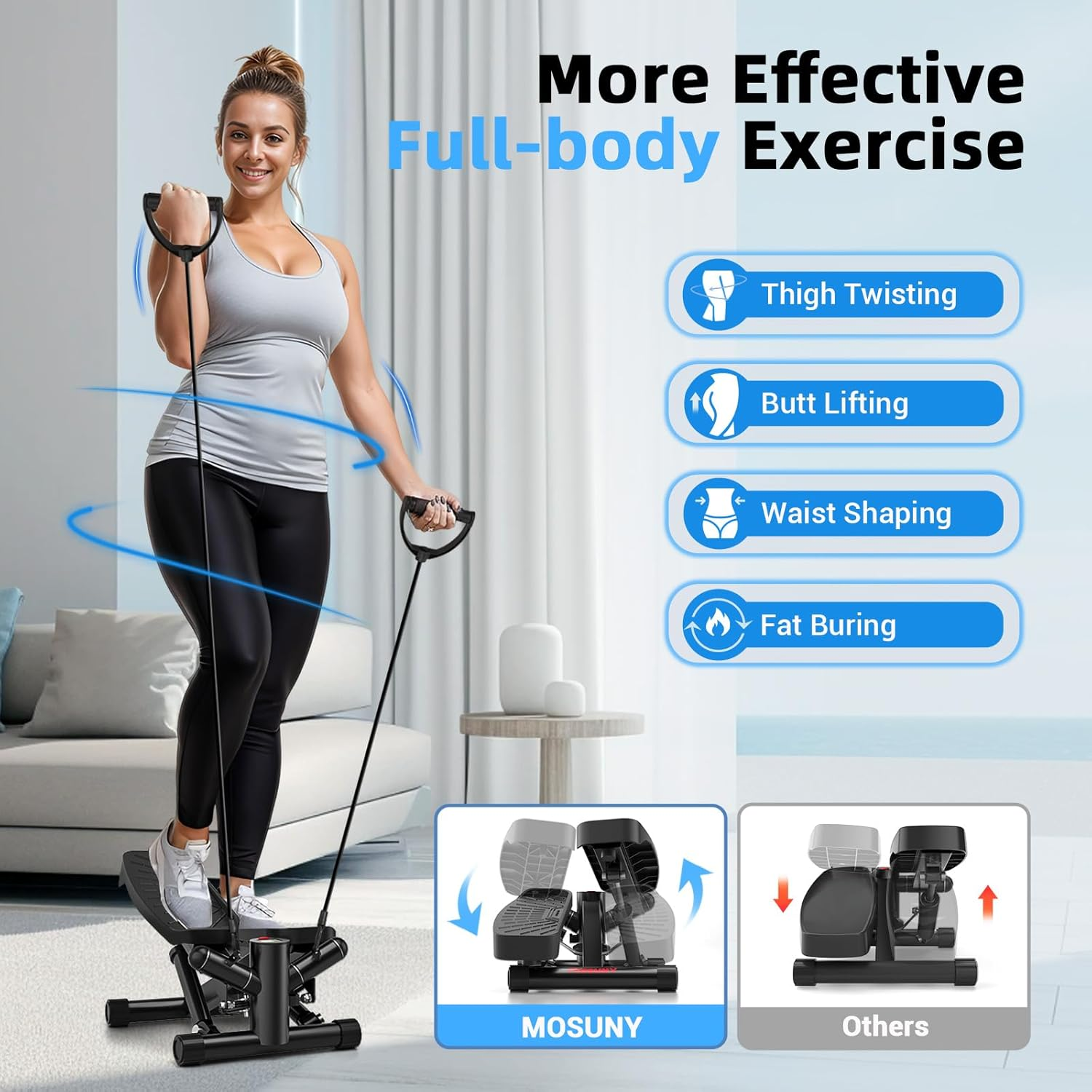 Steppers for Exercise at Home, Mini Stepper with Resistance Bands Full Body Workout Adjustable Heigh Stair Stepper for Home Twist Stepper with 350Lbs Loadingt Capacity (With Mat) image number 4