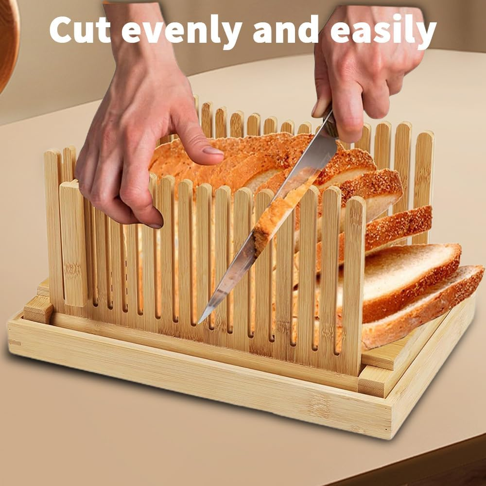 Wooden Bread Slicer, Toast Slice Container, Large Storage Bread Slicer, Folding Bread Cut Board,With Crumb Tray,Compact Cutting Supplies,For Homemade Bread, Bagels, Cakes image number 1