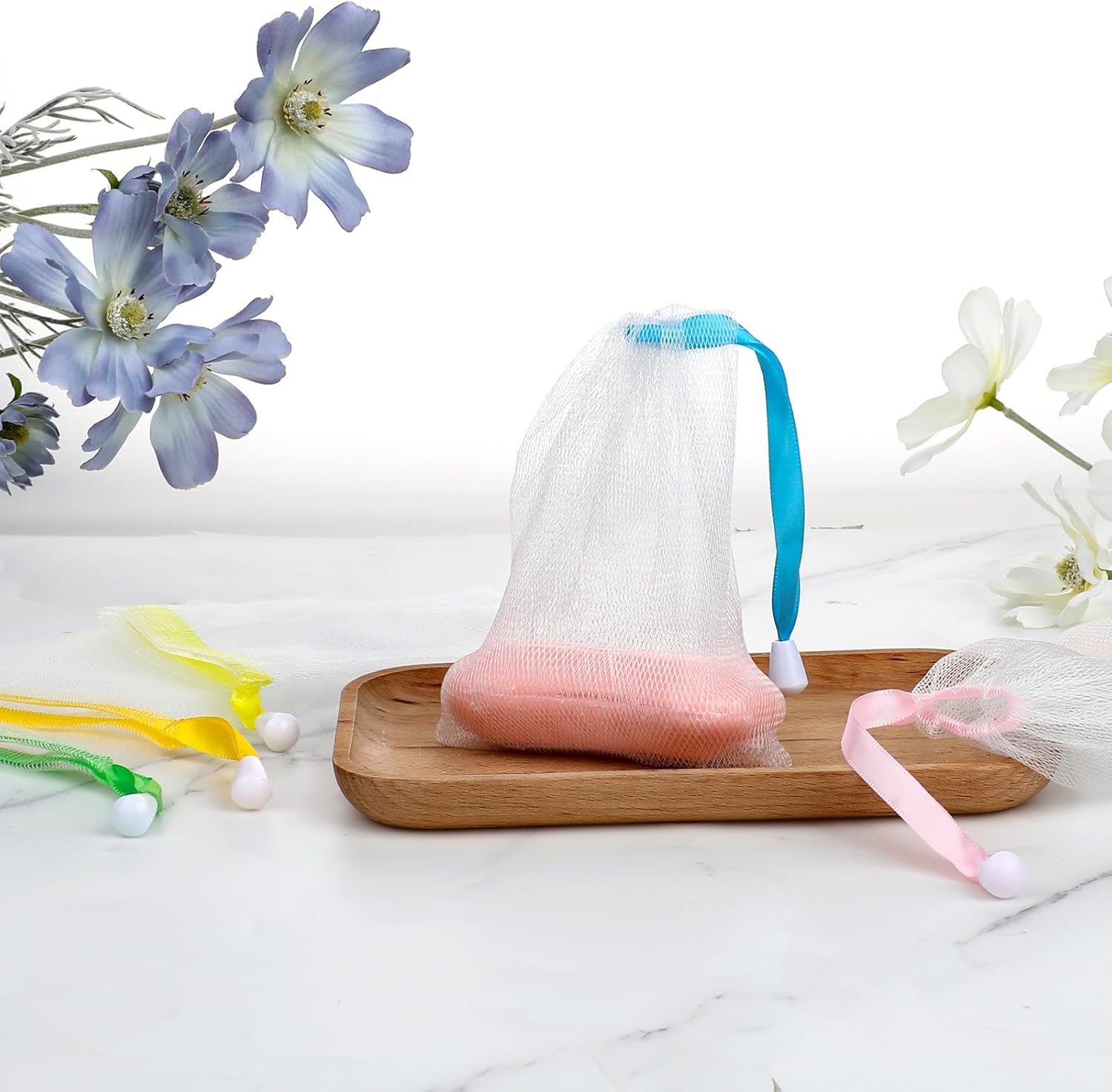 Piriuuo 8 Pcs Soap Bags for Soap Bars, Soap Saver Pouch with Drawstring Mesh Soap Bags Foaming Soap Bar Bag for Bath Shower (Assorted Colors) image number 5