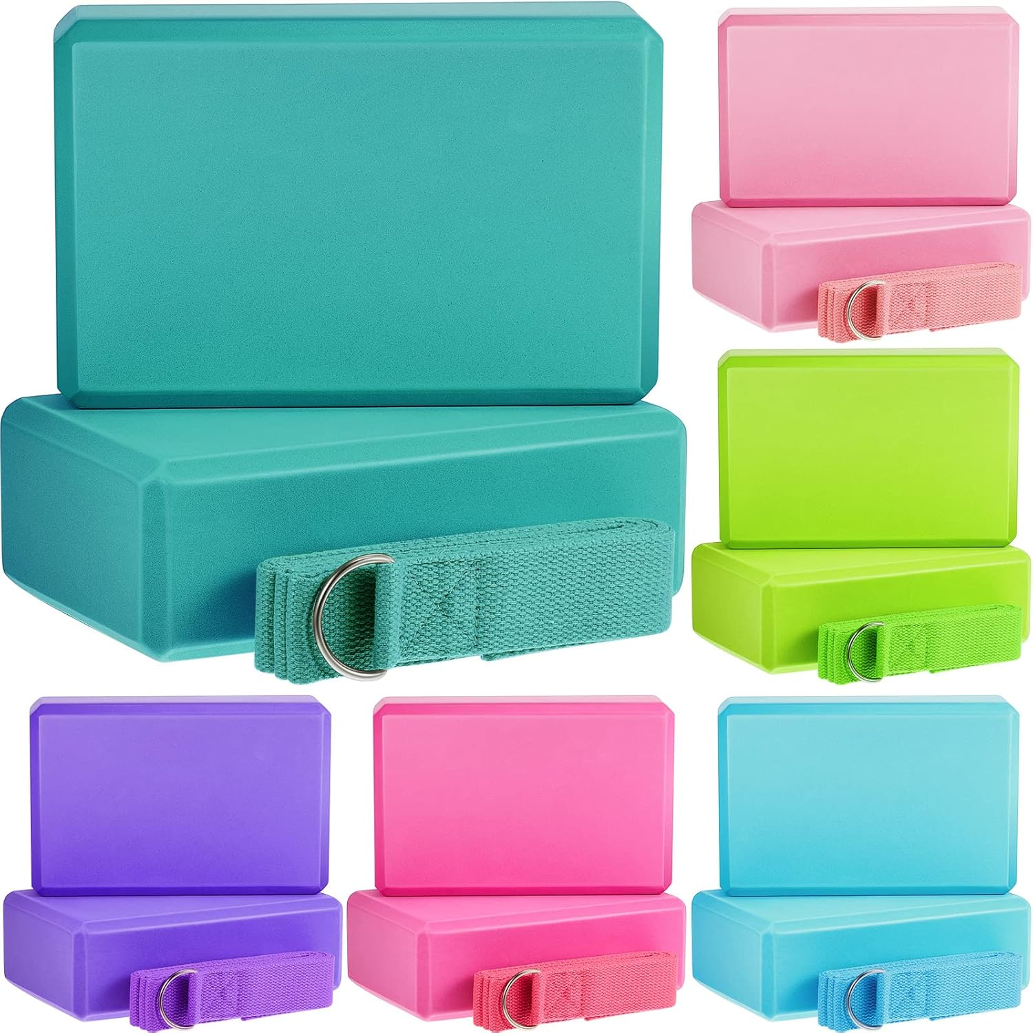 18 Pcs Yoga Block and Yoga Strap Set EVA Foam Yoga Blocks 9 X 6 X 3 Inches Non Slip Yoga Brick 8 Ft Yoga Straps for Stretching D Ring Strap for Yoga Pilates Fitness Workout Exercise image number 1