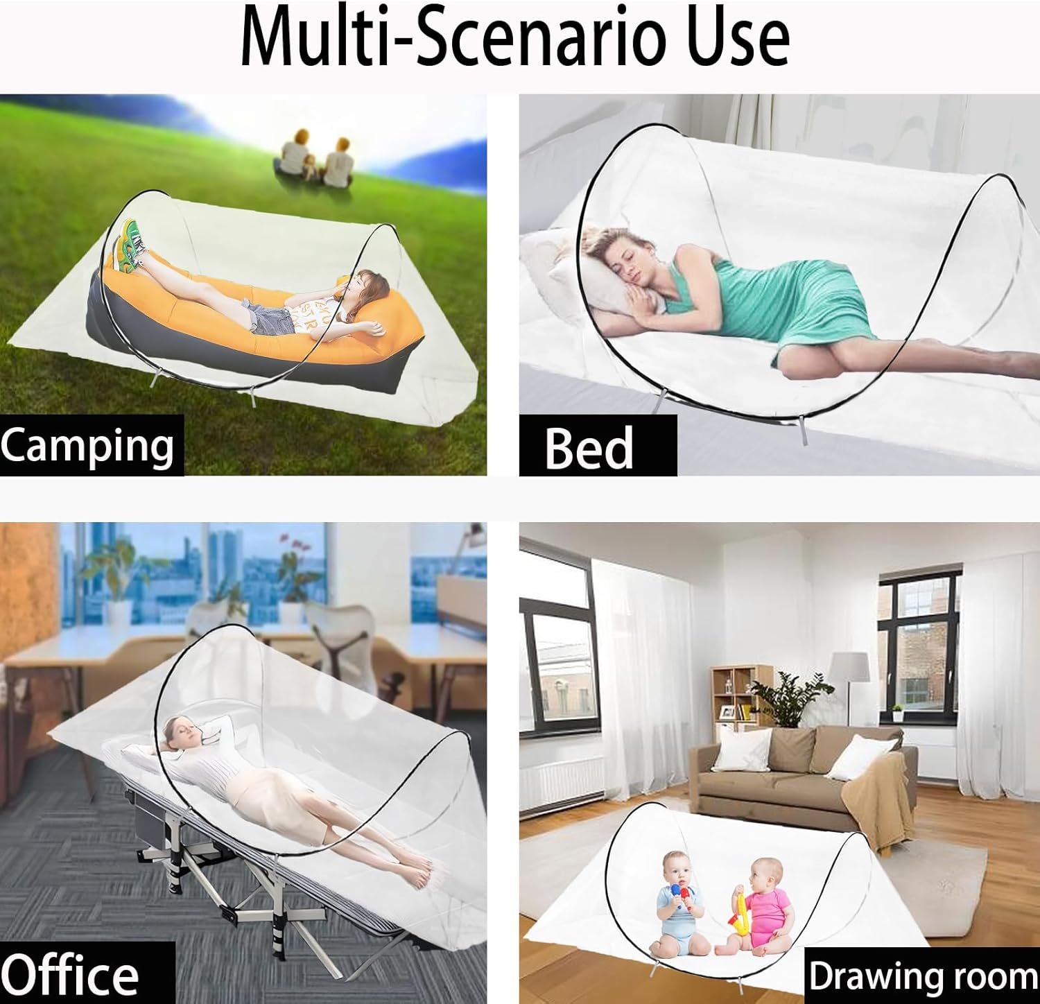 CMINGJ Large Pop up Mosquito Tent, Portable Foldable Mosquito Net for Bed Camping Travel Patio，Mosquito Net for Adults Baby (78 * 39 * 27Inch) (Black Adjustable Size) image number 2