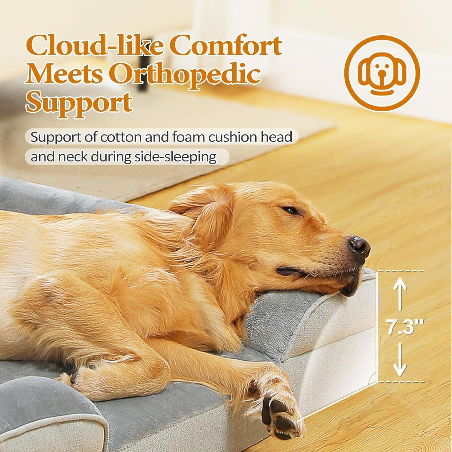 Dog Bed with Foam Support for Dogs 70X60Cm, Waterproof Memory Foam Pet Bed with Sides, Non-Slip and Egg-Crate Foam Big Dog Couch Bed with Washable Removable Cover image number 2