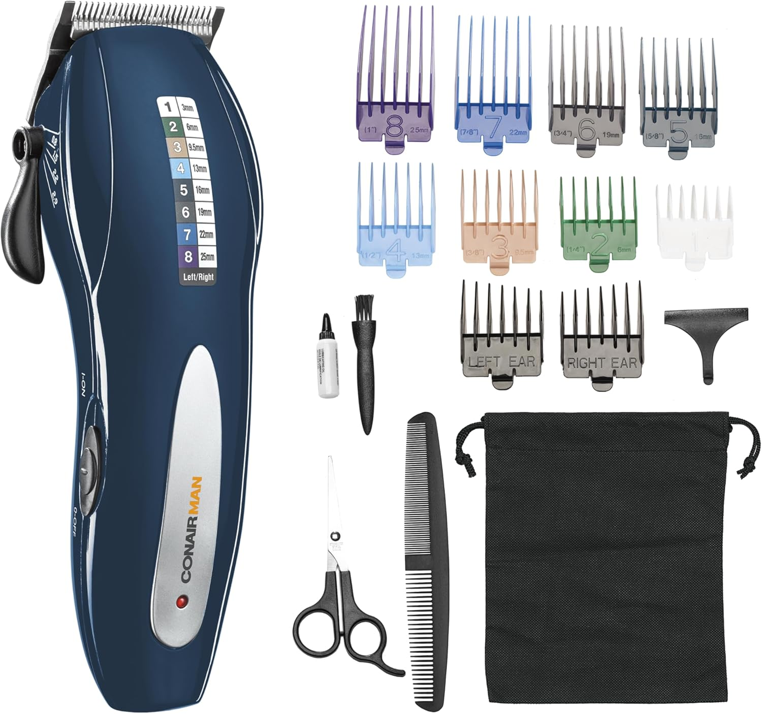 Conairman the Clean Cut Hair Clipper &ndash; Cordless & Corded Use, 45Mm Stainless Steel Blades, 55 Length Settings, Powerful DC Motor, 8 Colour-Coded Comb Guides, Ear Taper Guides & Grooming Kit image number 1