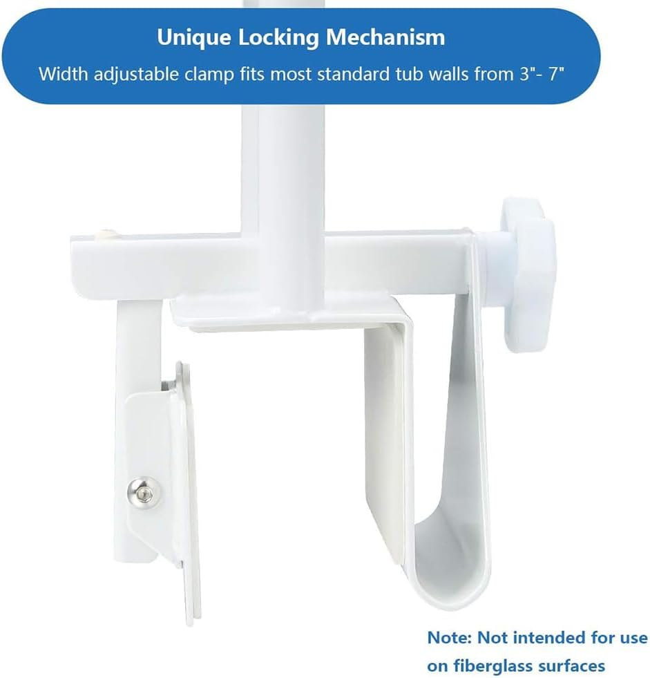 Bathtub Safety Rail, Adjustable Bathtub Safety Rail Shower Grab Bar Handle, Handle Clamps on to Side of Bathroom Shower, Medical Tub Rails for Bathrooms Is Great Elderly or after Surgery, White image number 5