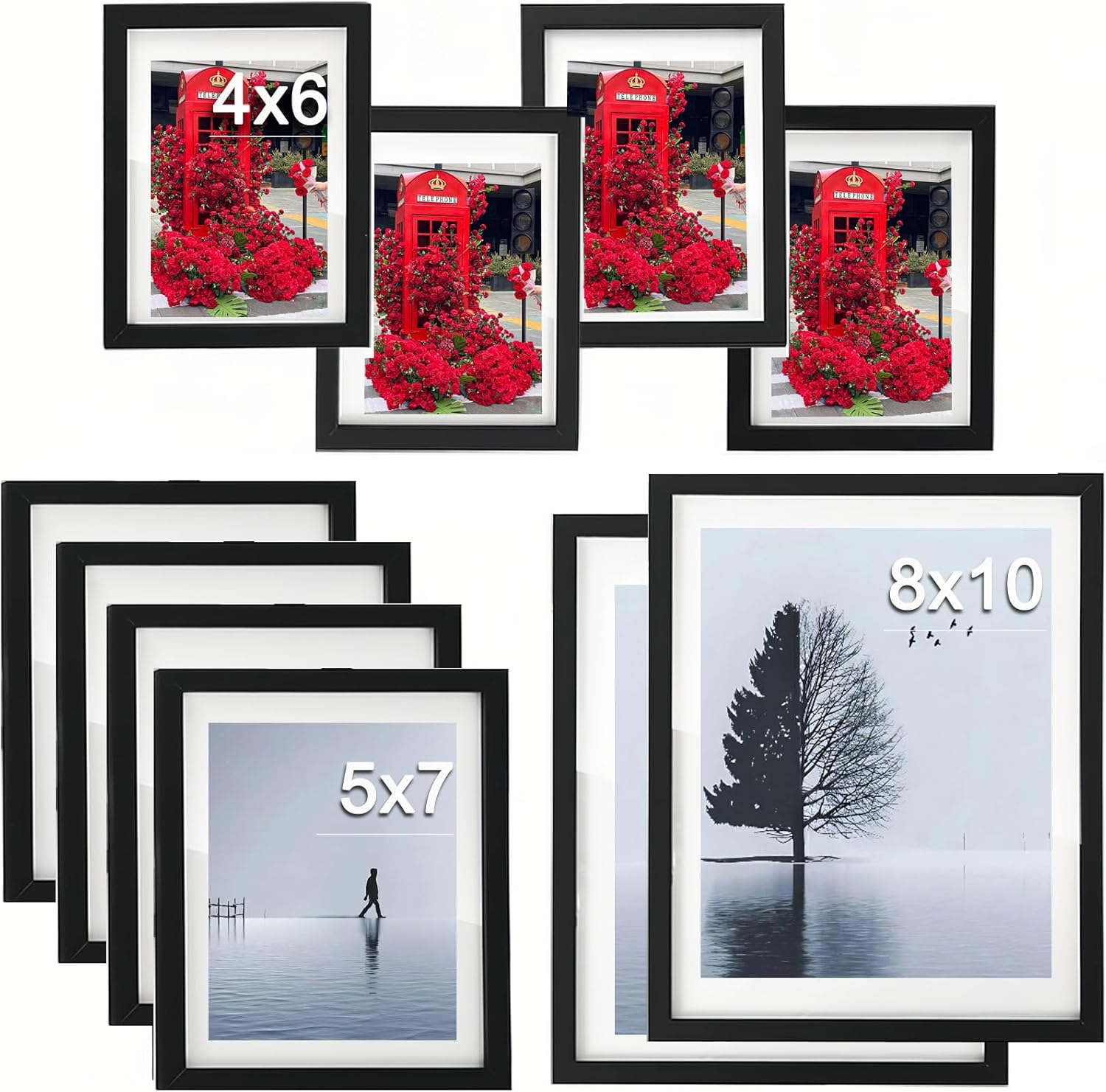 FALAZAR 10 Pack Picture Frames Collage Wall Decor, Photo Gallery Frame Set for Wall Mounting or Tabletop Display, Multi Sizes Including 2Pcs 8X10, 4Pcs 5X7, 4Pcs 4X6, Black image number 2